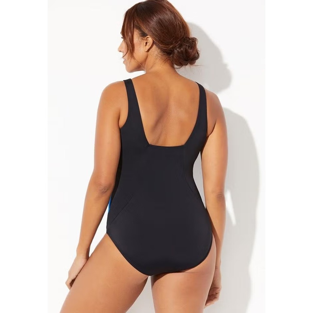 Swimsuits For All One Piece Swimsuit 18 Blue Palm Square Neck Tummy Control NWT - Picture 5 of 13